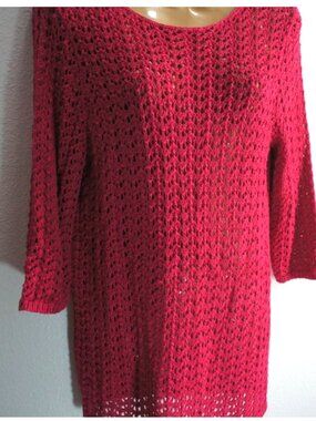 CHICO'S Crewneck Open-Knit Tunic Sweater Berry size 2
